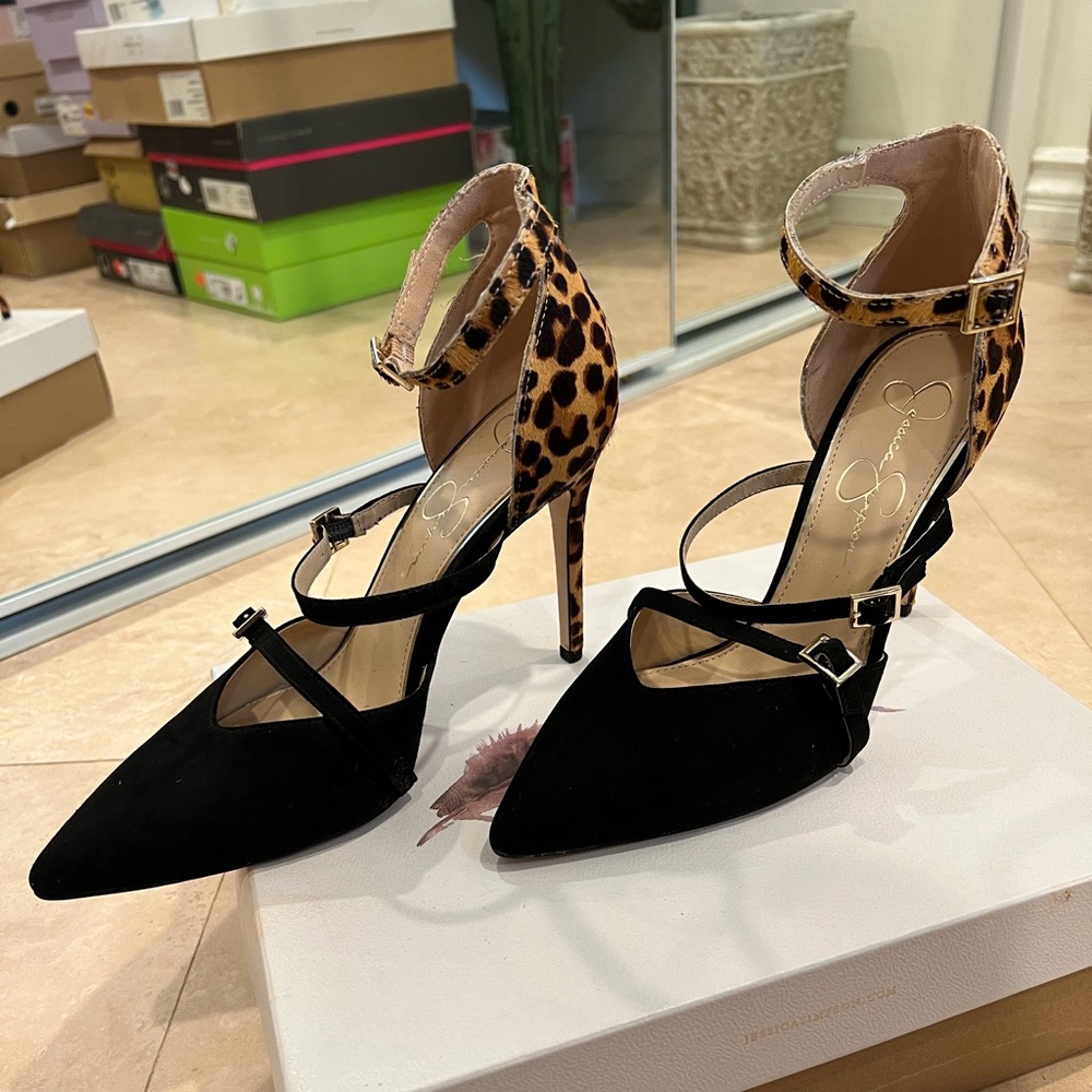Black and Leopard Pointed Toe Heels
